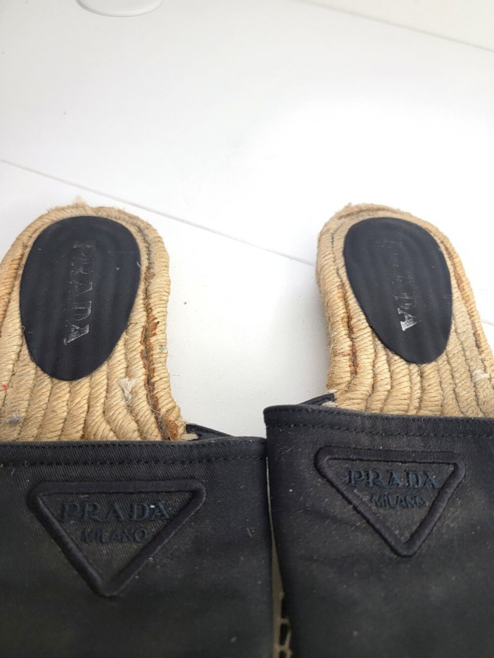 Prada Triangle Logo Black Canvas Espadrille Mules Black 36 6 - Picture 4 of 8